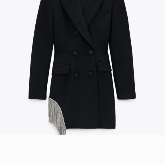 Zara Blazer Dress Limited Jewel Rhinestone Trim Fringe Black - Picture 5 of 9